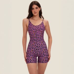 Macaquinho Mykonos Estampa Onça Rosa Poliamida Com Bojo